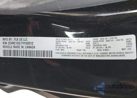 2026 Chrysler Pacifica Limited z USA, uszkodzony, nr VIN 2C4RC1GG1TR162012